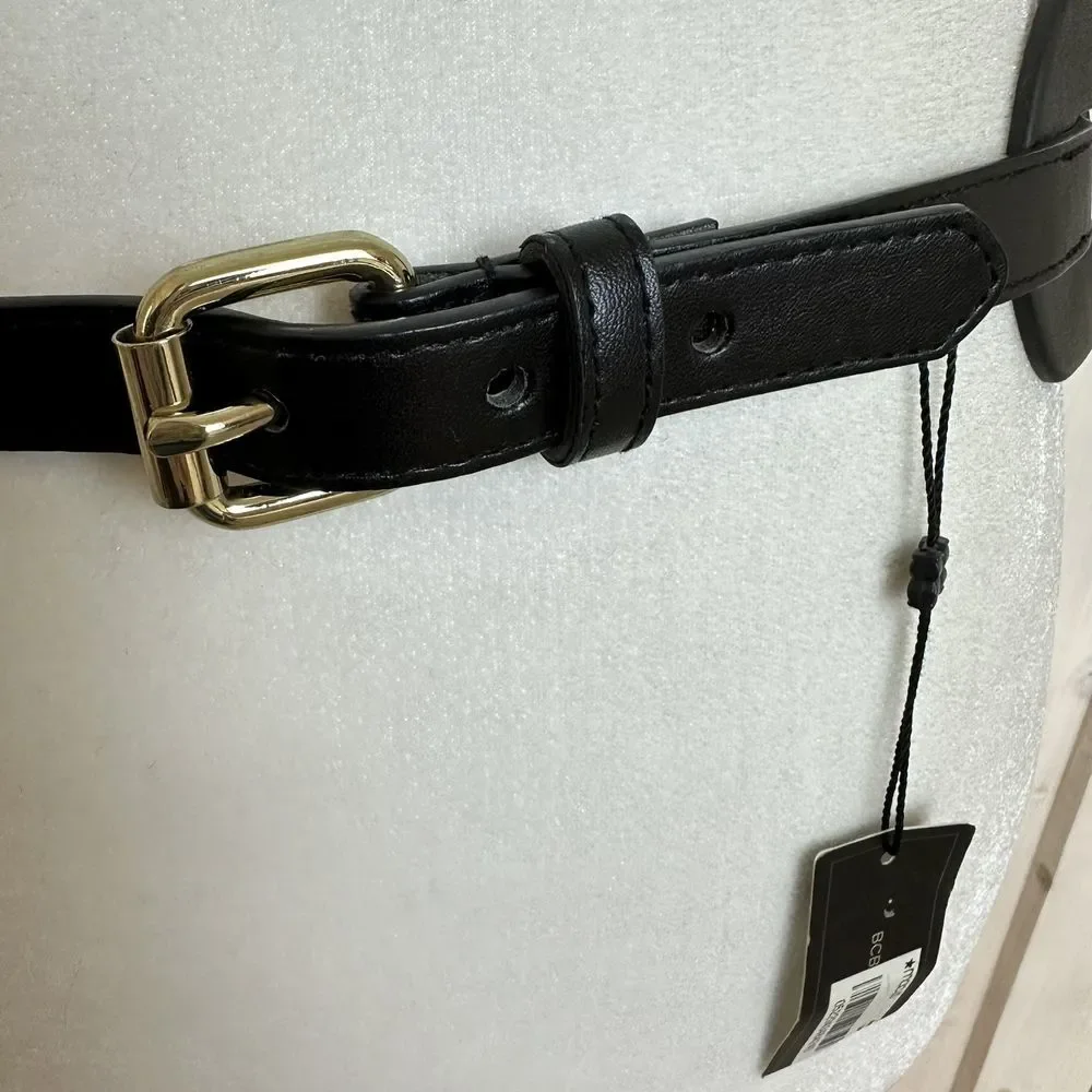 BCBG‎ MAXAZRIA Black Vegan Leather Wide  Woven Belt Size Medium M NWT Statement